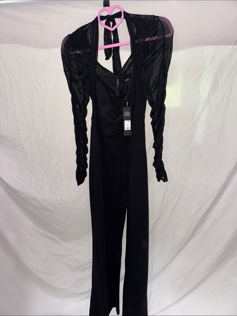 High-Rise Black Jumpsuit with Mesh Sleeves - Picture 4 of 4